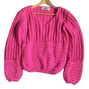Fobya Knitwear Designer Bright‎ Pink Chunky Knit Sweater